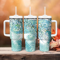 Aotearoa Maori Koru Curves Tumbler With Handle Mossy Paua Shell LT7 - Polynesian Pride
