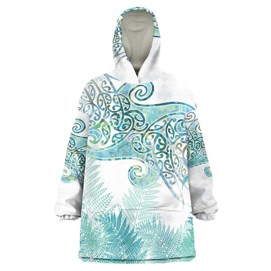 Aotearoa Maori Koru Curves Wearable Blanket Hoodie Mossy Paua Shell LT7 One Size Green - Polynesian Pride