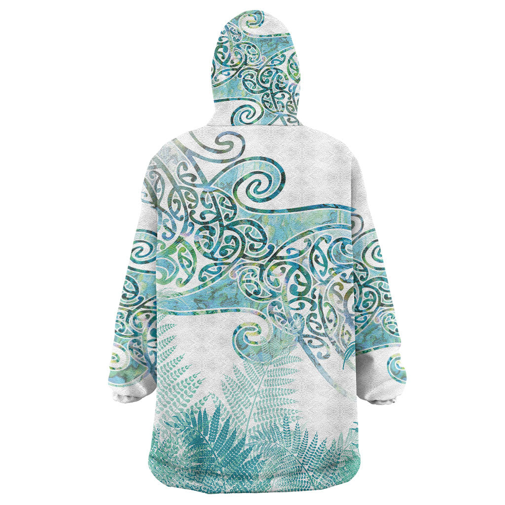 Aotearoa Maori Koru Curves Wearable Blanket Hoodie Mossy Paua Shell LT7 - Polynesian Pride