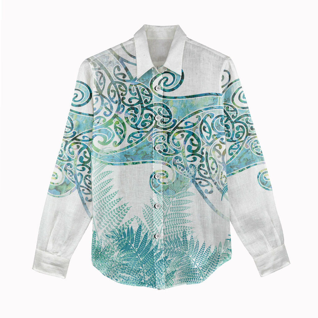 Aotearoa Maori Koru Curves Women Casual Shirt Mossy Paua Shell