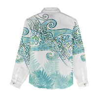 Aotearoa Maori Koru Curves Women Casual Shirt Mossy Paua Shell