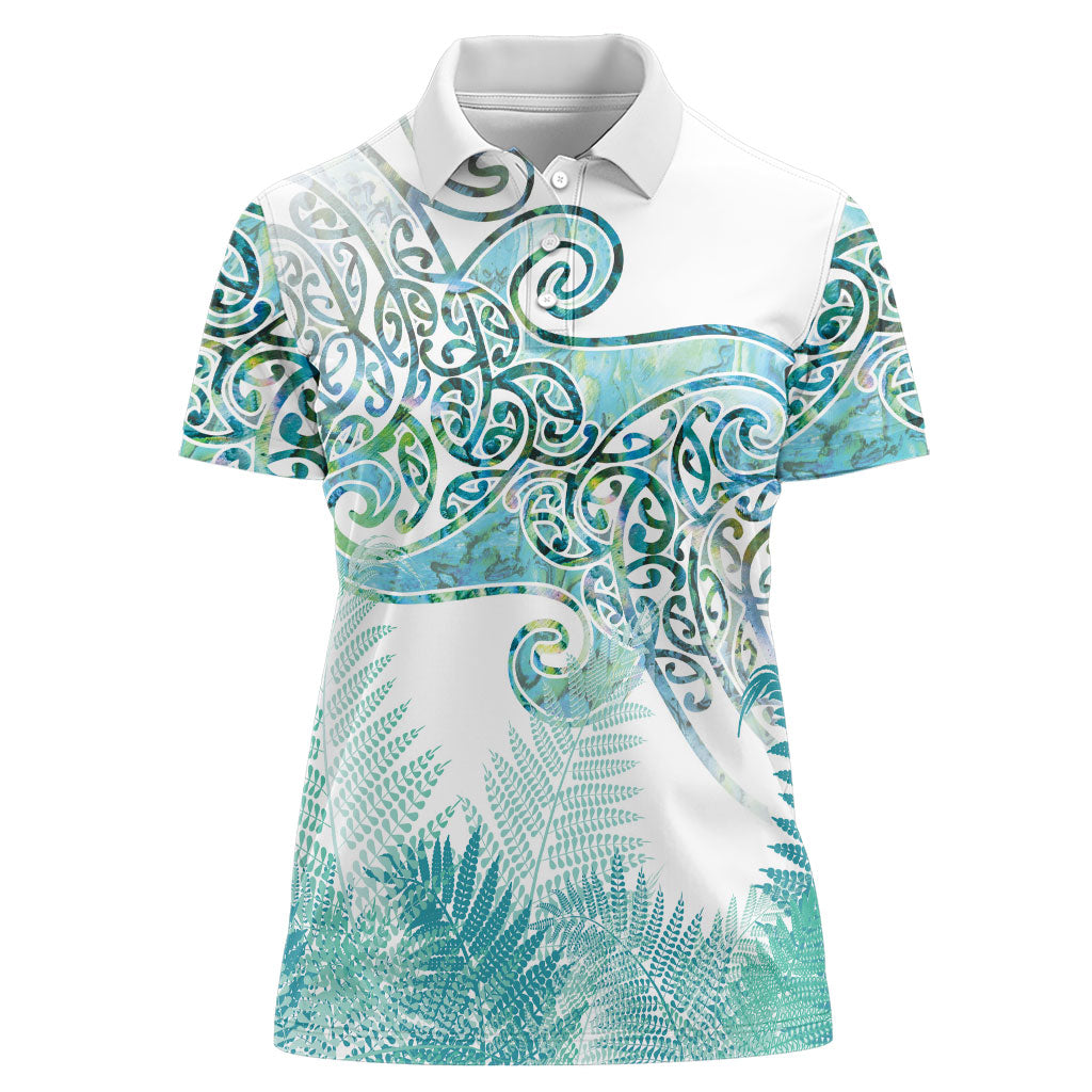 Aotearoa Maori Koru Curves Women Polo Shirt Mossy Paua Shell LT7 Female Green - Polynesian Pride