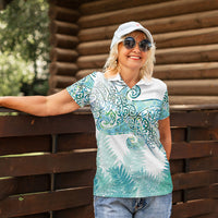 Aotearoa Maori Koru Curves Women Polo Shirt Mossy Paua Shell LT7 - Polynesian Pride