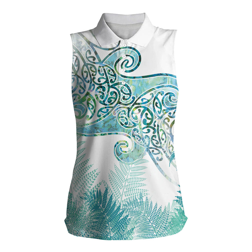Aotearoa Maori Koru Curves Women Sleeveless Polo Shirt Mossy Paua Shell LT7 Female Green - Polynesian Pride
