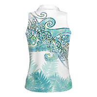 Aotearoa Maori Koru Curves Women Sleeveless Polo Shirt Mossy Paua Shell LT7 - Polynesian Pride