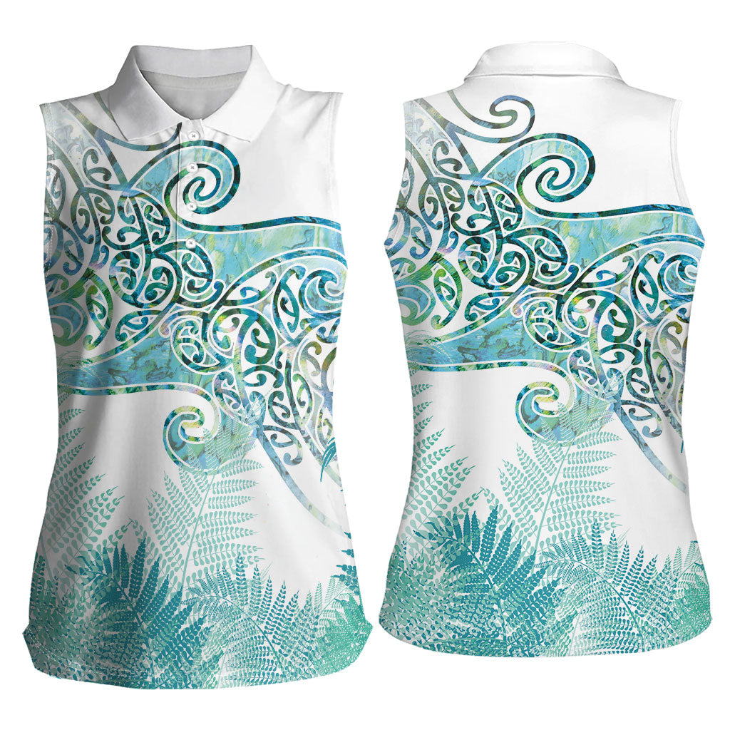 Aotearoa Maori Koru Curves Women Sleeveless Polo Shirt Mossy Paua Shell LT7 - Polynesian Pride