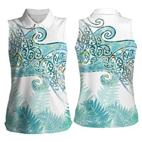 Aotearoa Maori Koru Curves Women Sleeveless Polo Shirt Mossy Paua Shell LT7 - Polynesian Pride