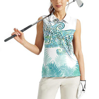 Aotearoa Maori Koru Curves Women Sleeveless Polo Shirt Mossy Paua Shell LT7 - Polynesian Pride