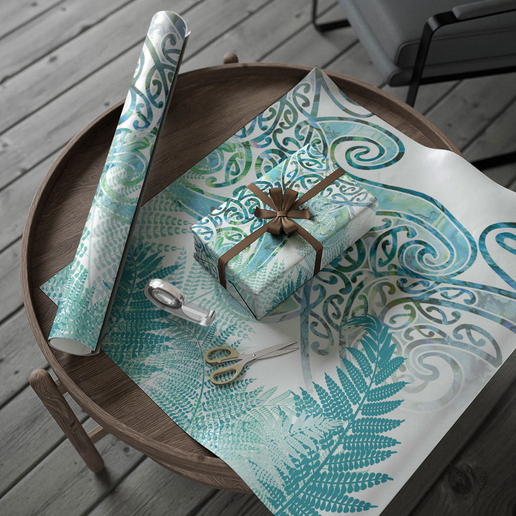 Aotearoa Maori Koru Curves Wrapping Paper Mossy Paua Shell LT7 - Polynesian Pride