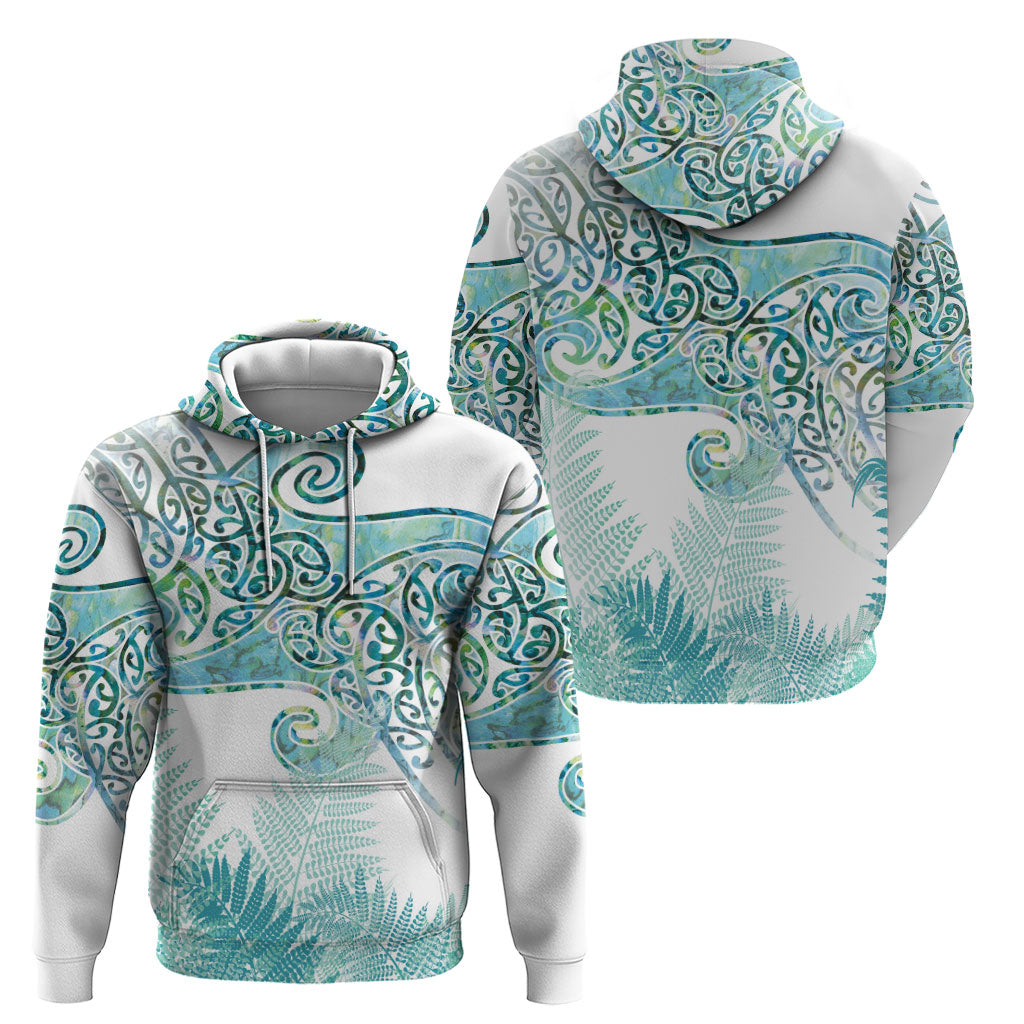 Aotearoa Maori Koru Curves Zip Hoodie Mossy Paua Shell LT7 - Polynesian Pride