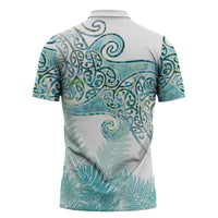 Aotearoa Maori Koru Curves Zipper Polo Shirt Mossy Paua Shell LT7 - Polynesian Pride
