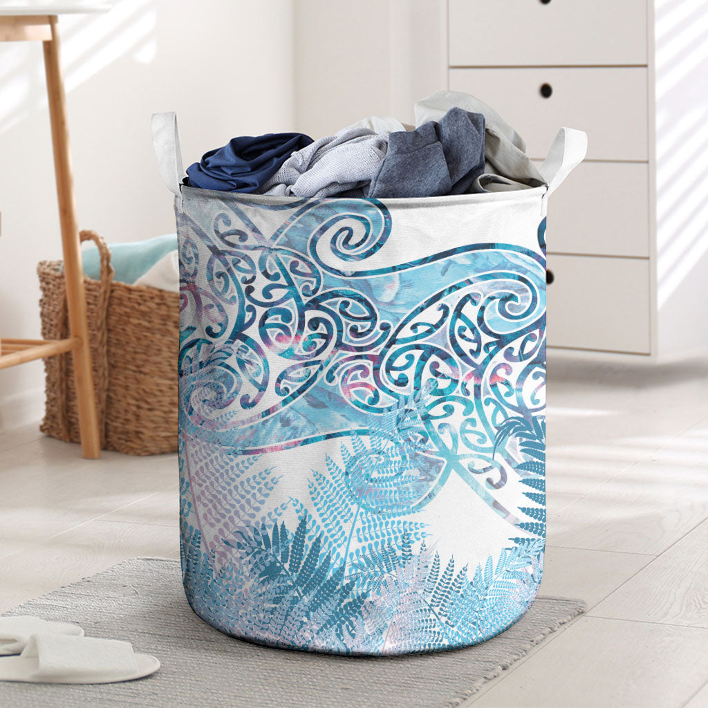 Aotearoa Maori Koru Curves Laundry Basket Aqua Paua Shell LT7 Blue - Polynesian Pride