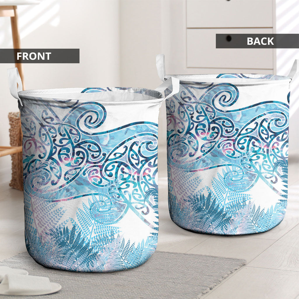 Aotearoa Maori Koru Curves Laundry Basket Aqua Paua Shell LT7 - Polynesian Pride