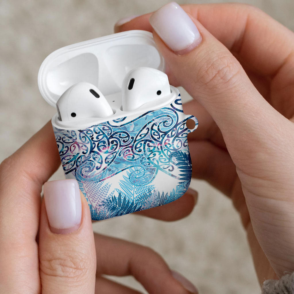 Aotearoa Maori Koru Curves AirPods Case Aqua Paua Shell LT7 - Polynesian Pride
