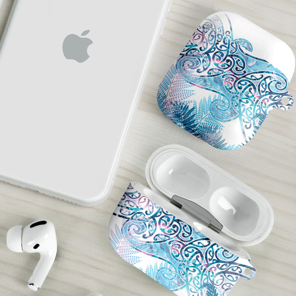 Aotearoa Maori Koru Curves AirPods Case Aqua Paua Shell LT7 - Polynesian Pride