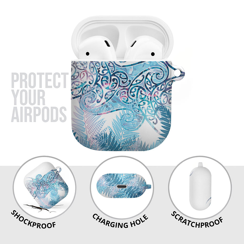 Aotearoa Maori Koru Curves AirPods Case Aqua Paua Shell LT7 - Polynesian Pride