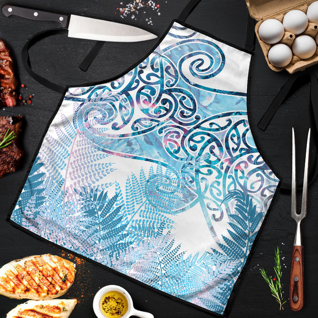 Aotearoa Maori Koru Curves Apron Aqua Paua Shell LT7 Blue - Polynesian Pride