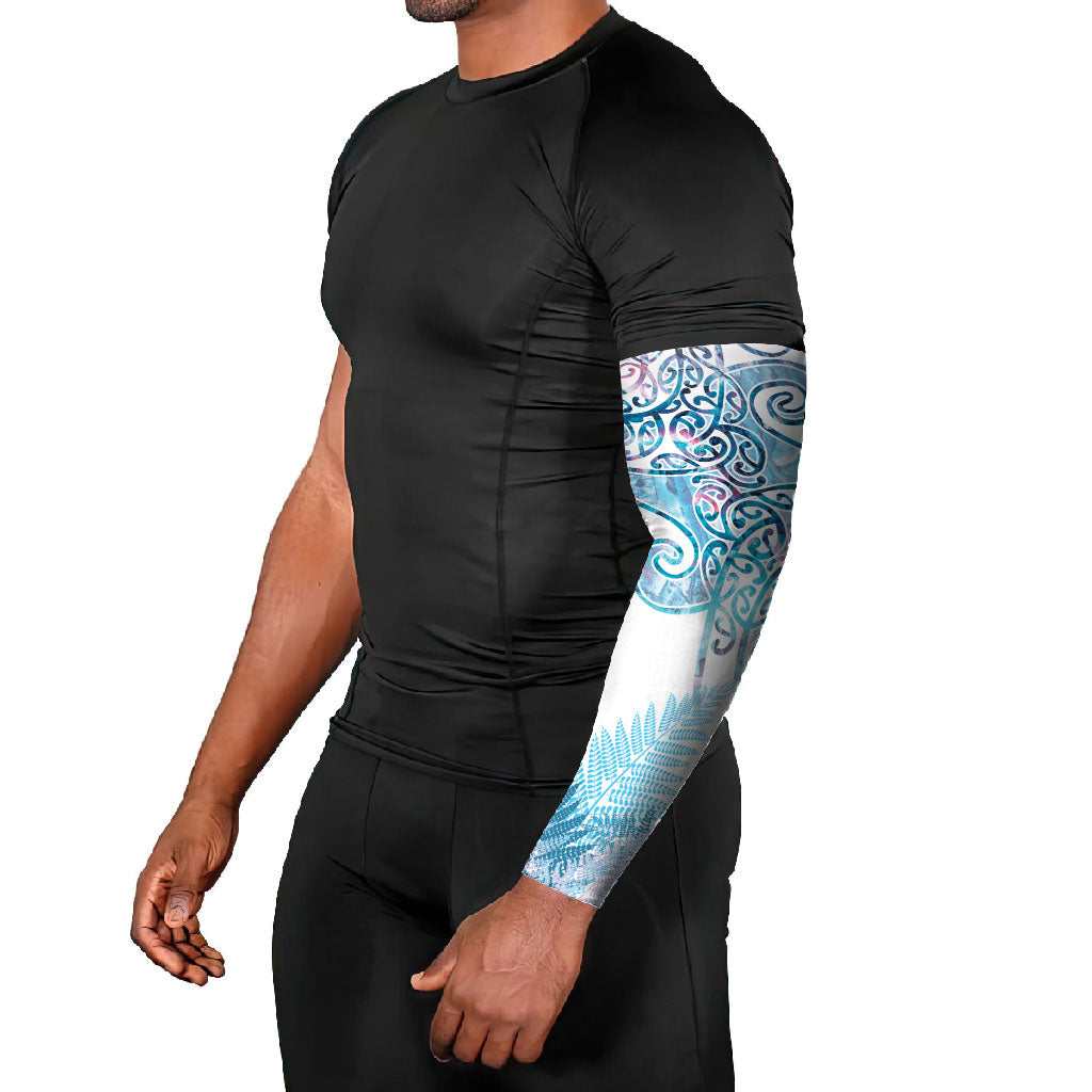 Aotearoa Maori Koru Curves Arm Sleeves Aqua Paua Shell LT7 - Polynesian Pride