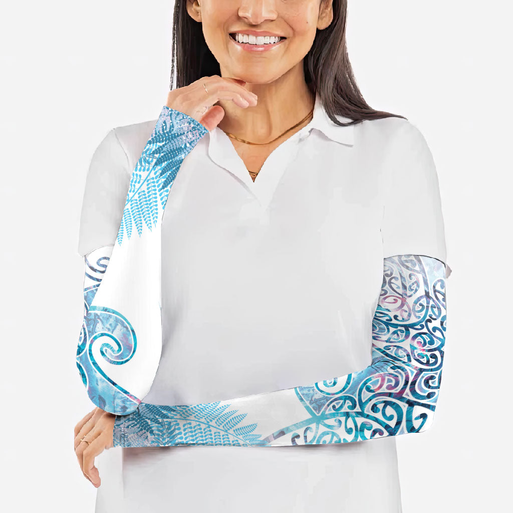 Aotearoa Maori Koru Curves Arm Sleeves Aqua Paua Shell LT7 - Polynesian Pride
