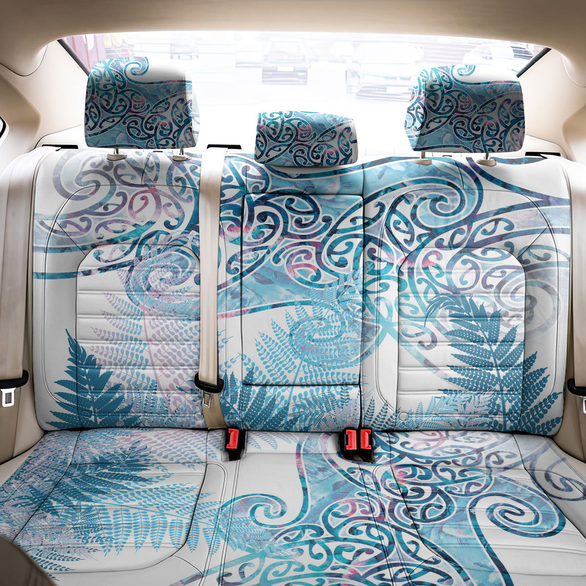 Aotearoa Maori Koru Curves Back Car Seat Cover Aqua Paua Shell LT7 - Polynesian Pride