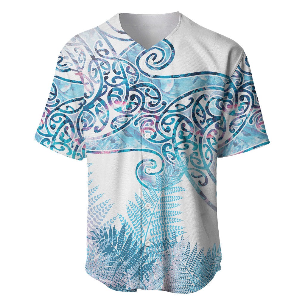 Aotearoa Maori Koru Curves Baseball Jersey Aqua Paua Shell LT7 Blue - Polynesian Pride
