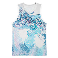 Aotearoa Maori Koru Curves Basketball Jersey Aqua Paua Shell