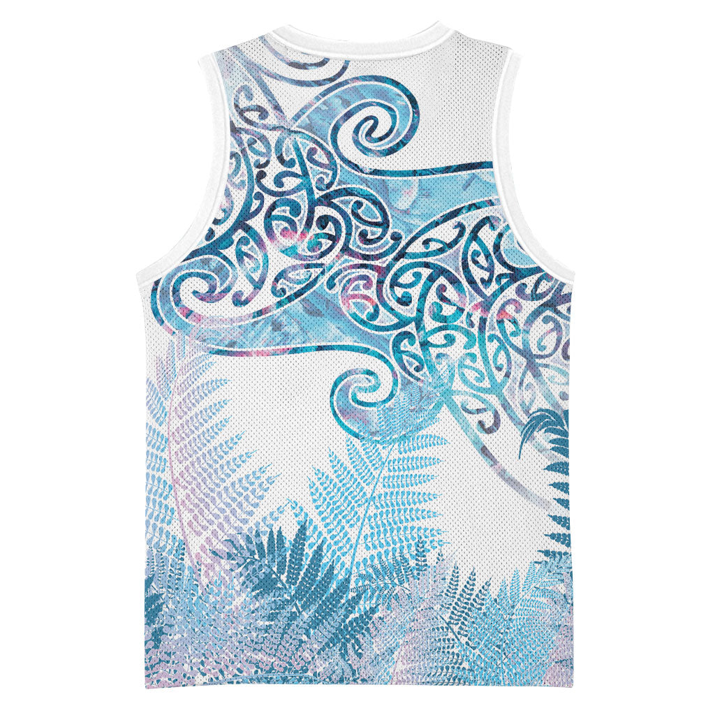Aotearoa Maori Koru Curves Basketball Jersey Aqua Paua Shell