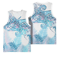 Aotearoa Maori Koru Curves Basketball Jersey Aqua Paua Shell