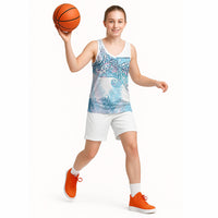 Aotearoa Maori Koru Curves Basketball Jersey Aqua Paua Shell