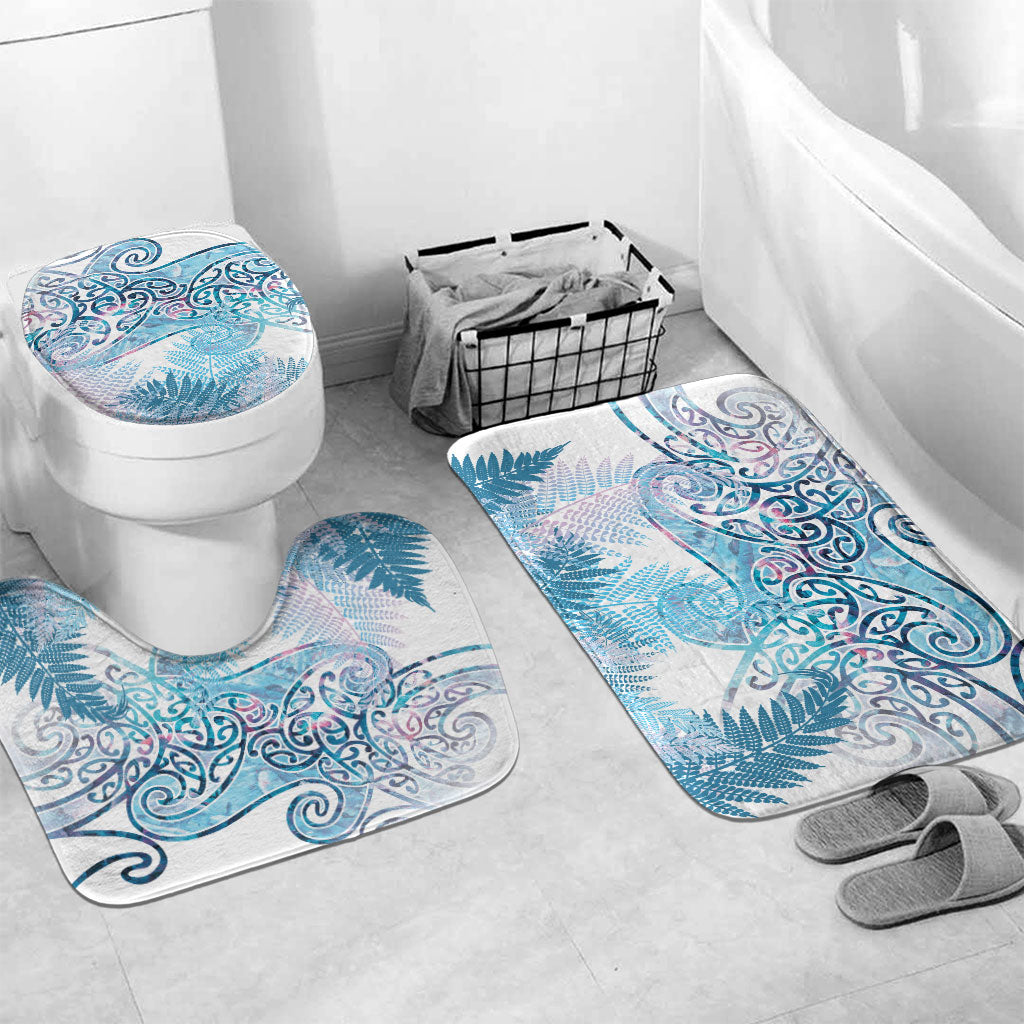 Aotearoa Maori Koru Curves Bathroom Set Aqua Paua Shell LT7 Mat Set Only (3 pcs) One Size Blue - Polynesian Pride