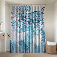 Aotearoa Maori Koru Curves Bathroom Set Aqua Paua Shell LT7 Shower Curtain Only Blue - Polynesian Pride