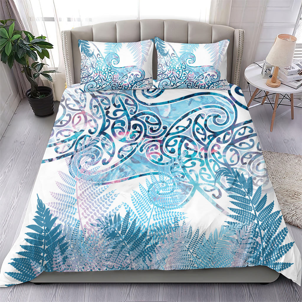 Aotearoa Maori Koru Curves Bedding Set Aqua Paua Shell LT7 - Polynesian Pride