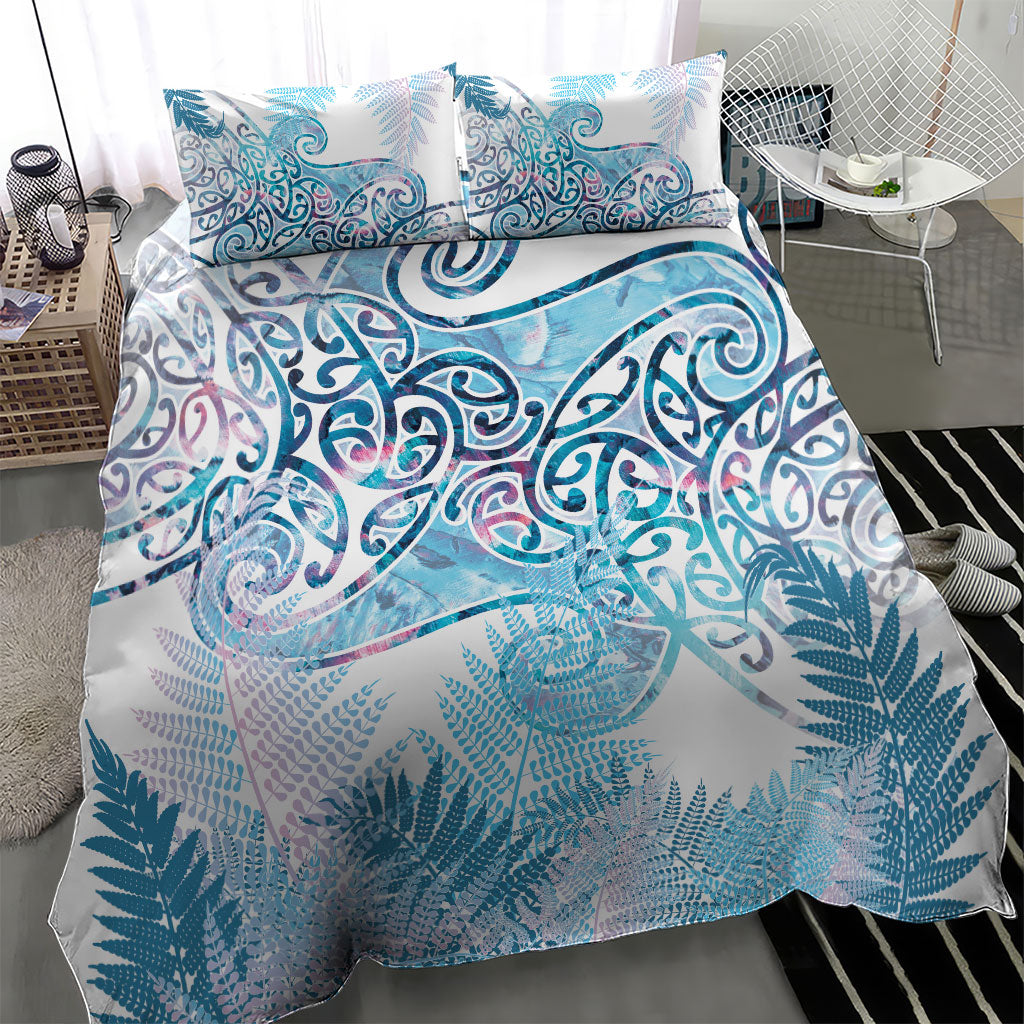 Aotearoa Maori Koru Curves Bedding Set Aqua Paua Shell LT7 - Polynesian Pride