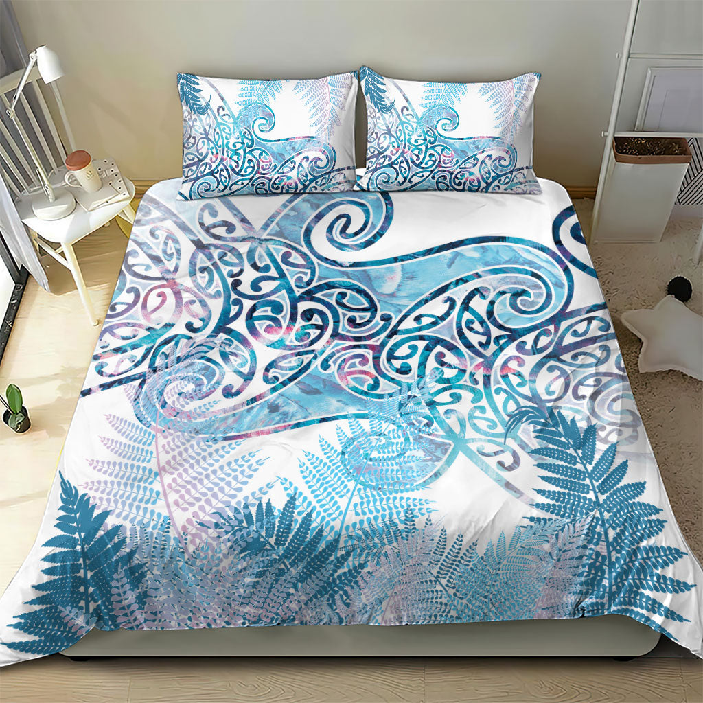 Aotearoa Maori Koru Curves Bedding Set Aqua Paua Shell LT7 - Polynesian Pride
