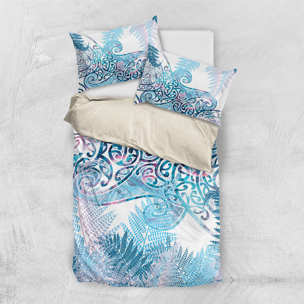 Aotearoa Maori Koru Curves Bedding Set Aqua Paua Shell LT7 US Twin 172cm x 218cm Blue - Polynesian Pride
