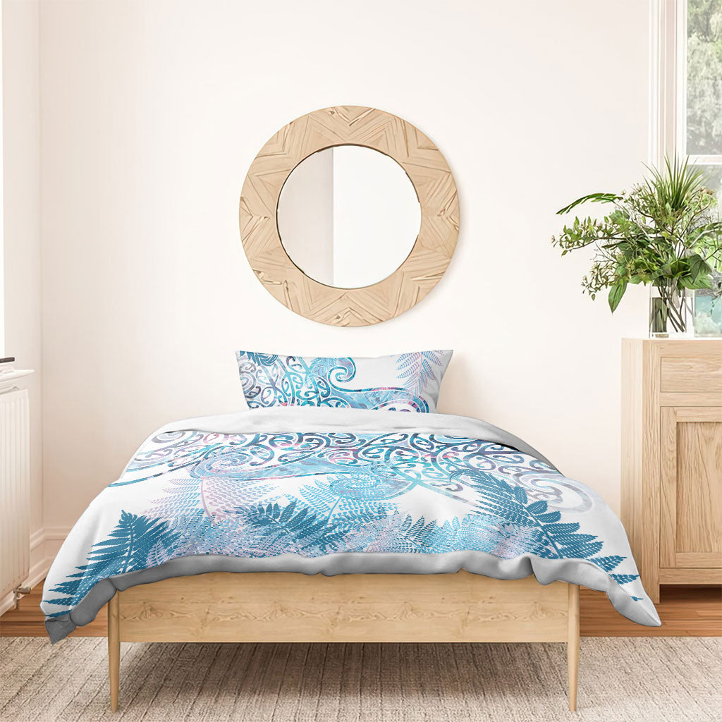 Aotearoa Maori Koru Curves Bedding Set Aqua Paua Shell LT7 - Polynesian Pride