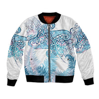 Aotearoa Maori Koru Curves Bomber Jacket Aqua Paua Shell LT7 Unisex Blue - Polynesian Pride