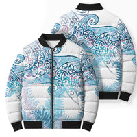 Aotearoa Maori Koru Curves Bomber Puffer Jacket Aqua Paua Shell LT7 - Polynesian Pride