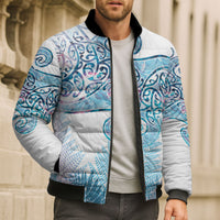 Aotearoa Maori Koru Curves Bomber Puffer Jacket Aqua Paua Shell LT7 - Polynesian Pride