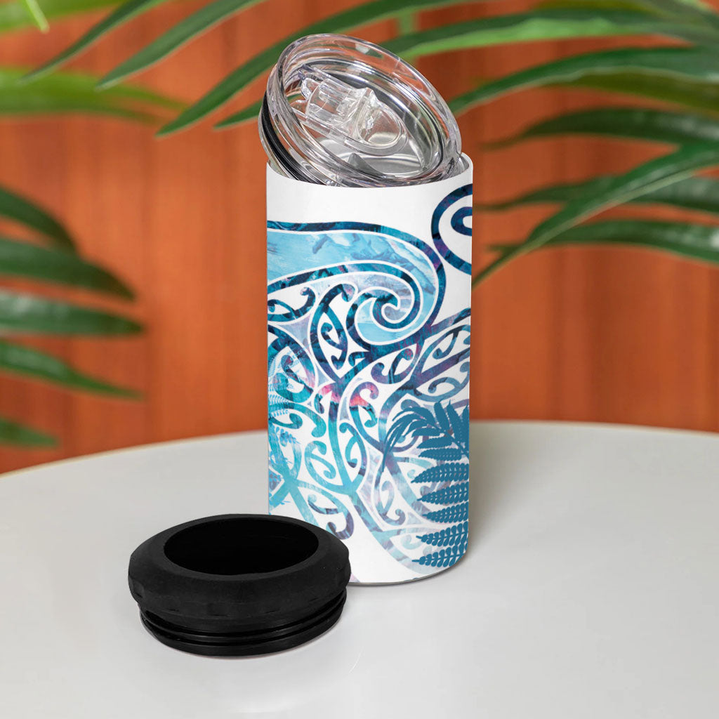 Aotearoa Maori Koru Curves 4 in 1 Can Cooler Tumbler Aqua Paua Shell LT7 - Polynesian Pride