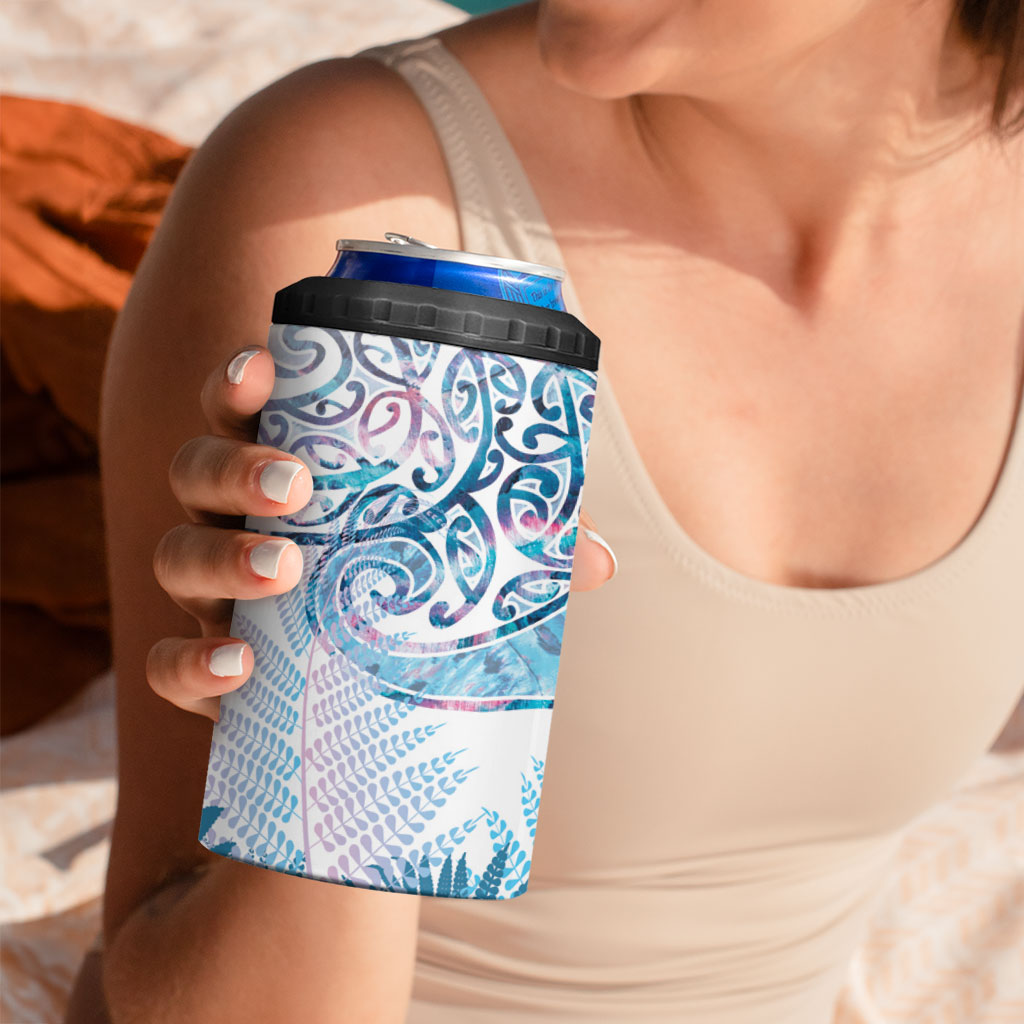 Aotearoa Maori Koru Curves 4 in 1 Can Cooler Tumbler Aqua Paua Shell LT7 - Polynesian Pride