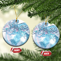 Aotearoa Maori Koru Curves Ceramic Ornament Aqua Paua Shell LT7 Circle Blue - Polynesian Pride