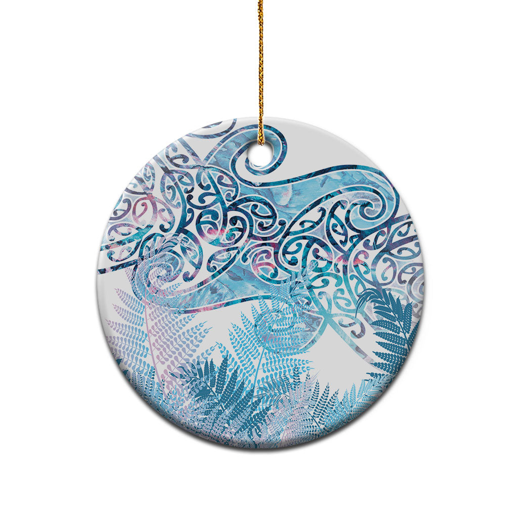 Aotearoa Maori Koru Curves Ceramic Ornament Aqua Paua Shell LT7 - Polynesian Pride