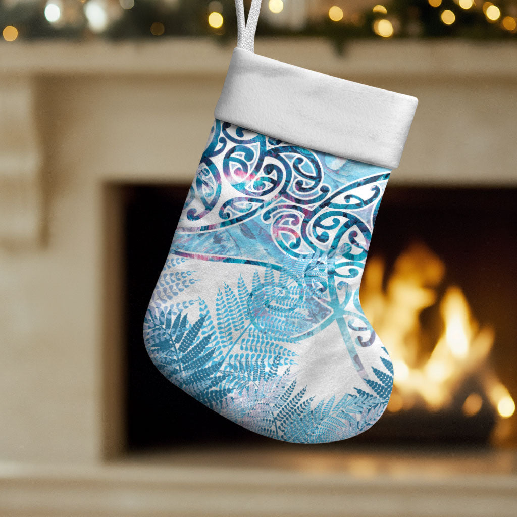 Aotearoa Maori Koru Curves Christmas Stocking Aqua Paua Shell LT7 Set of 2 Blue - Polynesian Pride