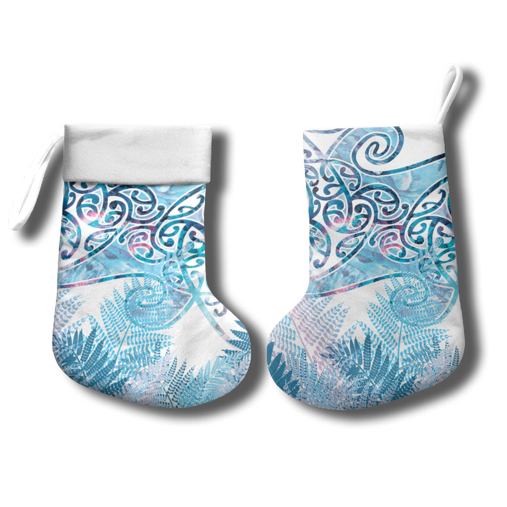 Aotearoa Maori Koru Curves Christmas Stocking Aqua Paua Shell LT7 - Polynesian Pride