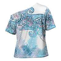 Aotearoa Maori Koru Curves Cross Shoulder Shirt Aqua Paua Shell LT7 - Polynesian Pride