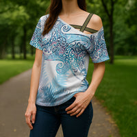 Aotearoa Maori Koru Curves Cross Shoulder Shirt Aqua Paua Shell LT7 - Polynesian Pride