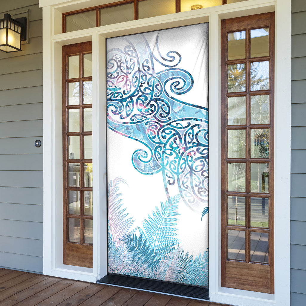 Aotearoa Maori Koru Curves Door Cover Aqua Paua Shell LT7 - Polynesian Pride