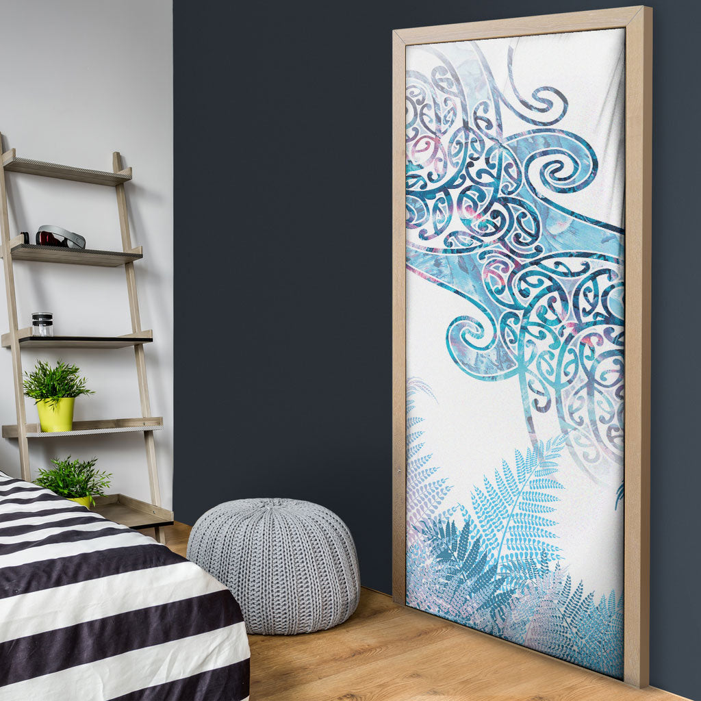 Aotearoa Maori Koru Curves Door Cover Aqua Paua Shell LT7 - Polynesian Pride