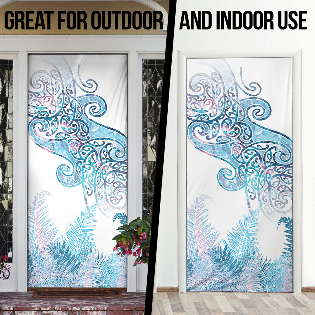 Aotearoa Maori Koru Curves Door Cover Aqua Paua Shell LT7 - Polynesian Pride